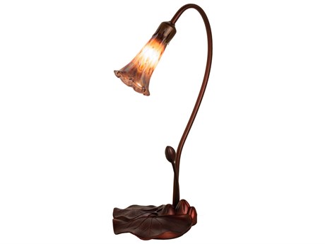 Meyda Pond Lily Mahogany Bronze Glass Table Lamp