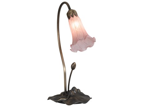 Meyda Pond Lily Mahogany Bronze Glass Table Lamp
