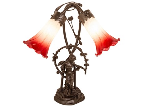 Meyda Pond Lily Mahogany Bronze Glass Table Lamp