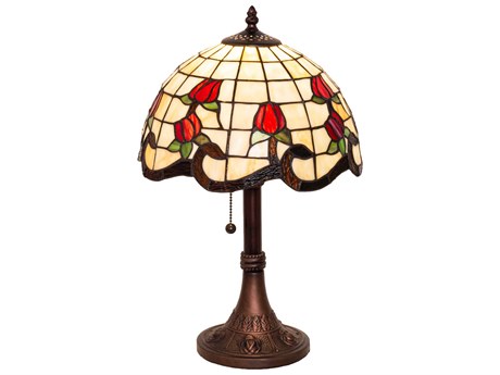 Meyda Roseborder Mahogany Bronze Glass Tiffany Table Lamp