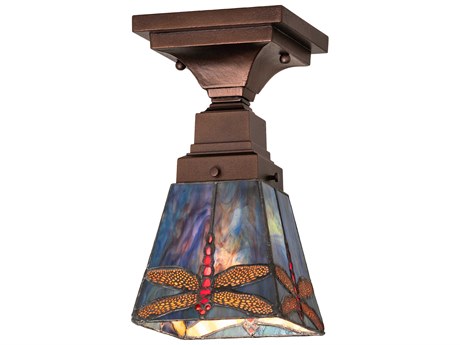 Meyda Prairie Dragonfly 1-Light Mahogany Bronze Glass Tiffany Empire Flush Mount