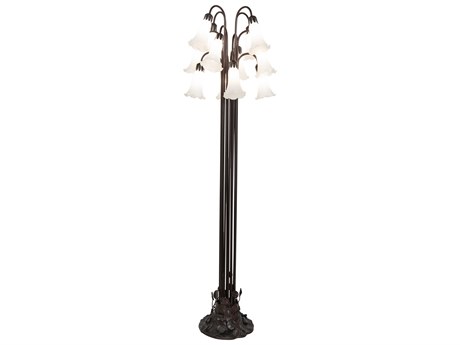 Meyda Pond Lily Mahogany Bronze White Glass Floor Lamp with Shade