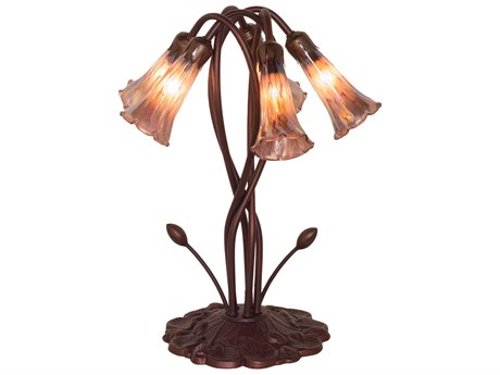 Meyda Pond Lily Mahogany Bronze Glass Table Lamp
