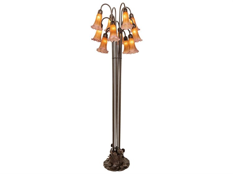 Meyda Pond Lily Amber & Purple Bronze Tiffany Floor Lamp