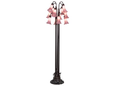 Meyda Pond Lily Mahogany Bronze Lavender Glass Floor Lamp with Shade