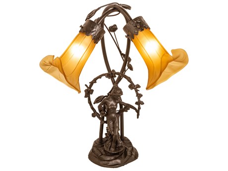Meyda Pond Lily Mahogany Bronze Glass Table Lamp
