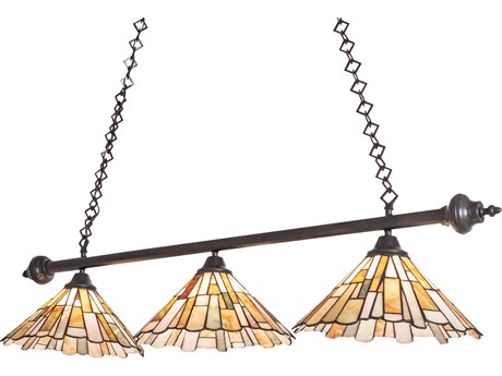 Meyda Delta Jadestone 3-Light Timeless Bronze Glass Tiffany Linear Island Pendant