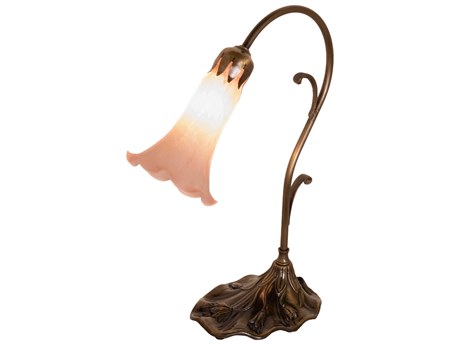 Meyda Pond Lily Antique Brass Glass Table Lamp with Pink Shade