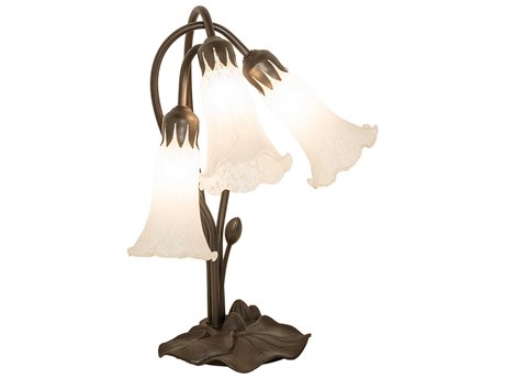 Meyda Pond Lily Mahogany Bronze Tiffany Table Lamp with White Glass Shade