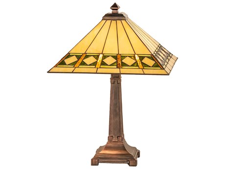Meyda Diamond Band Mission Mahogany Bronze Glass Tiffany Table Lamp