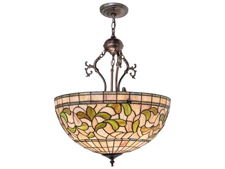Meyda Tiffany Turning Leaf 3-Light Mahogany Bronze Glass Bowl Pendant