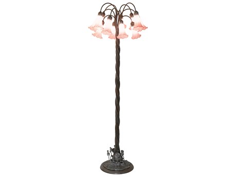 Meyda Pond Lily Bronze Pink Glass Floor Lamp with Shade