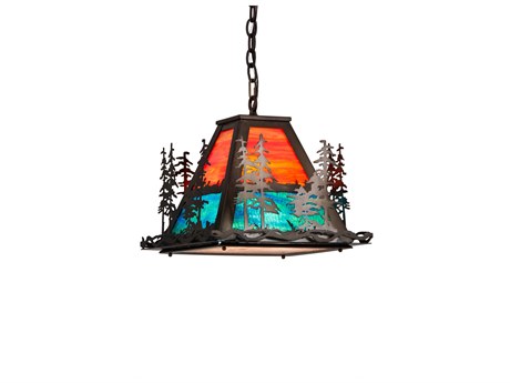 Meyda Tall Pines 3-Light Antique Copper Glass Empire Pendant