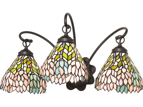 Meyda Wisteria 3-Light Mahogany Bronze Glass Tiffany Vanity Light