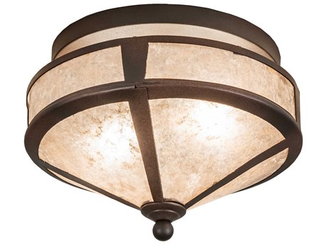 Meyda 2-Light Rust Wrought Iron Bronze Glass Flush Mount