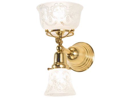 Meyda Revival Gas And Electric 2-Light Polished Brass Glass Wall Sconce