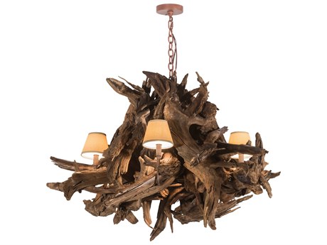 Meyda 5 1-Light Rust Natural Wood Empire Chandelier