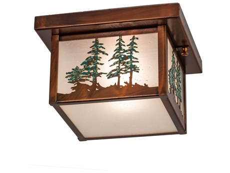 Meyda Hyde Park 1-Light Vintage Copper Glass Flush Mount