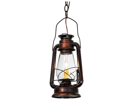 Meyda Miners Lantern 1-Light Vintage Copper Glass Mini Pendant