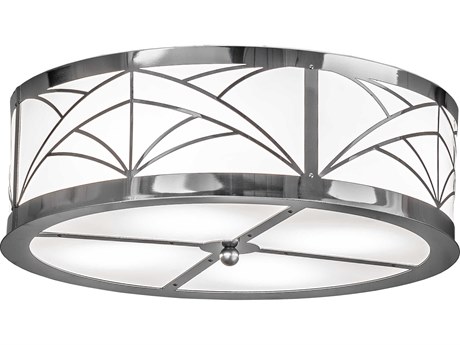 Meyda Revival Deco 4-Light Polished Stainless Steel LED Drum Flush Mount