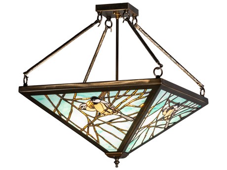 Meyda 4-Light Antique Copper Glass LED Semi Flush Mount