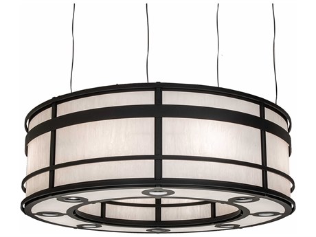 Meyda 8 8-Light Wrought Iron Black LED Drum Round Pendant