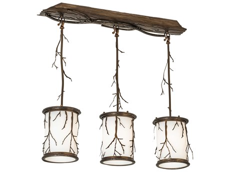 Meyda Branches 3-Light Antique Copper Cylinder Round Island Pendant