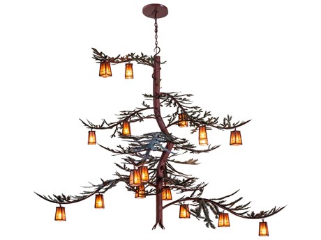 Meyda Pine Branch Valley View 18-Light8-Light Rust Steel Glass Chandelier
