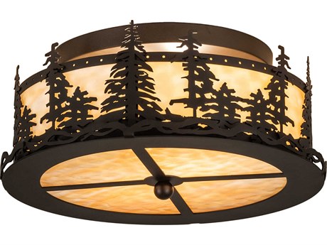 Meyda Tall Pines 2-Light Steel Glass Drum Flush Mount