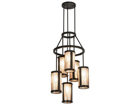 Meyda Cartier 6-Light Timeless Bronze Glass Cylinder Chandelier