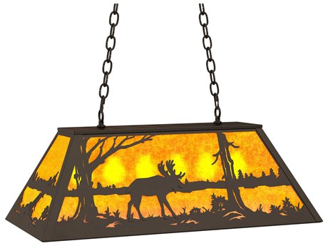 Meyda Moose At Lake 6-Light Oil Rubbed Bronze Glass Island Pendant