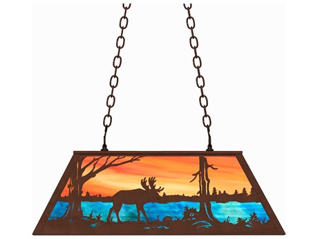 Meyda Moose At Lake 6-Light Mahogany Bronze Blue Glass Tiffany Island Pendant