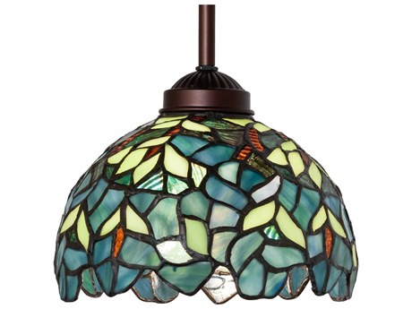 Meyda Nightfall Wisteria 1-Light Mahogany Bronze Glass Tiffany Dome Mini Pendant