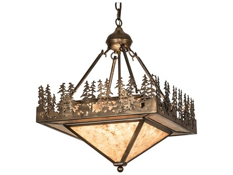 Meyda Pine Lake 4-Light Antique Copper Glass Pendant