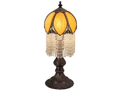 Meyda Alicia Craftsman Brown Mahogany Bronze Glass Table Lamp