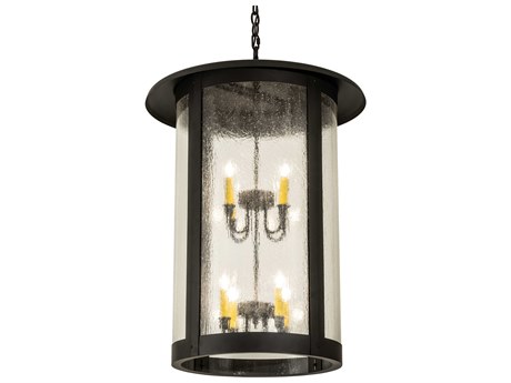Meyda Fulton 8-Light Oil Rubbed Bronze Glass Candelabra Lantern Tiered Chandelier