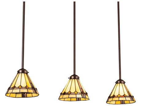 Meyda Belvidere 3-Light Mahogany Bronze Glass Tiffany Island Pendant