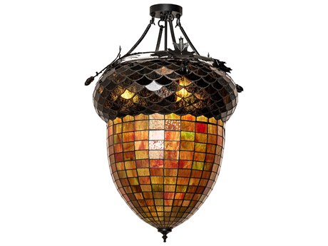 Meyda Greenbriar Oak 3-Light Black Glass LED Semi Flush Mount