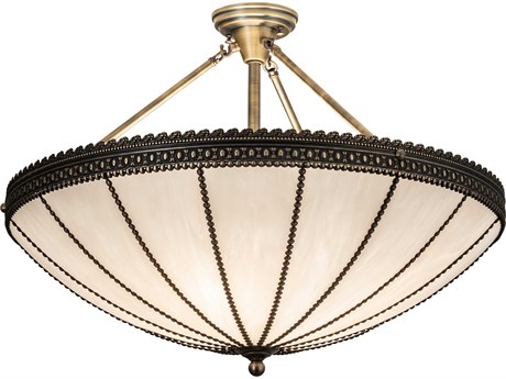 Meyda 4-Light Antique Brass Glass Bowl Semi Flush Mount