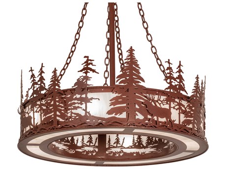 Meyda Elk At Dusk 8-Light Rust Copper Drum Pendant
