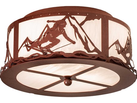 Meyda Alpine 2-Light Rust Copper Drum Flush Mount