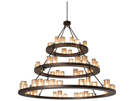 Meyda Loxley 63-Light Mahogany Bronze Glass LED Cylinder Chandelier