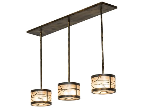 Meyda Branches 6 3-Light Antique Copper Glass Drum Island Pendant
