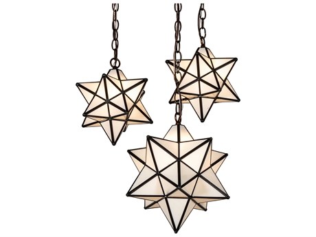 Meyda Moravian Star 3-Light Antique Copper Glass Geometric Pendant