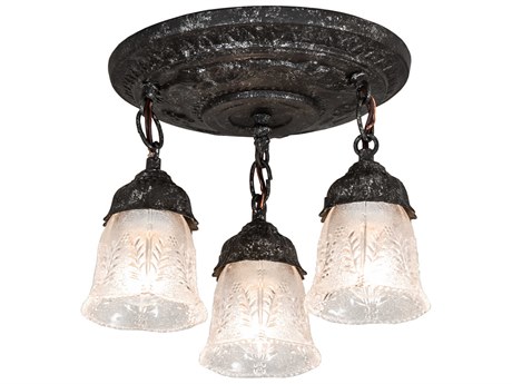 Meyda 3-Light Pewter Antique Glass Bell Semi Flush Mount
