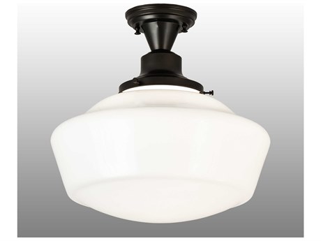 Meyda Revival Schoolhouse 1-Light Black Glass Semi Flush Mount