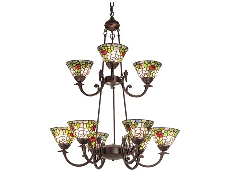 Meyda Tiffany Roman 9-Light Steel Glass Bowl Tiered Chandelier