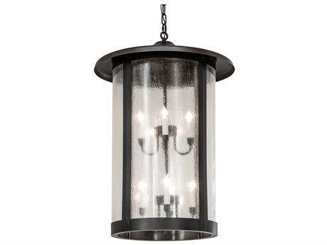 Meyda Fulton 8-Light Craftsman Brown Glass Cylinder Round Tiered Chandelier