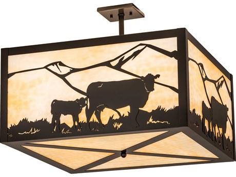 Meyda 4-Light Steel Glass Semi Flush Mount