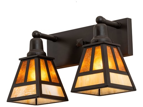 Meyda Mission 2-Light Oil Rubbed Bronze Black Glass Vanity Light